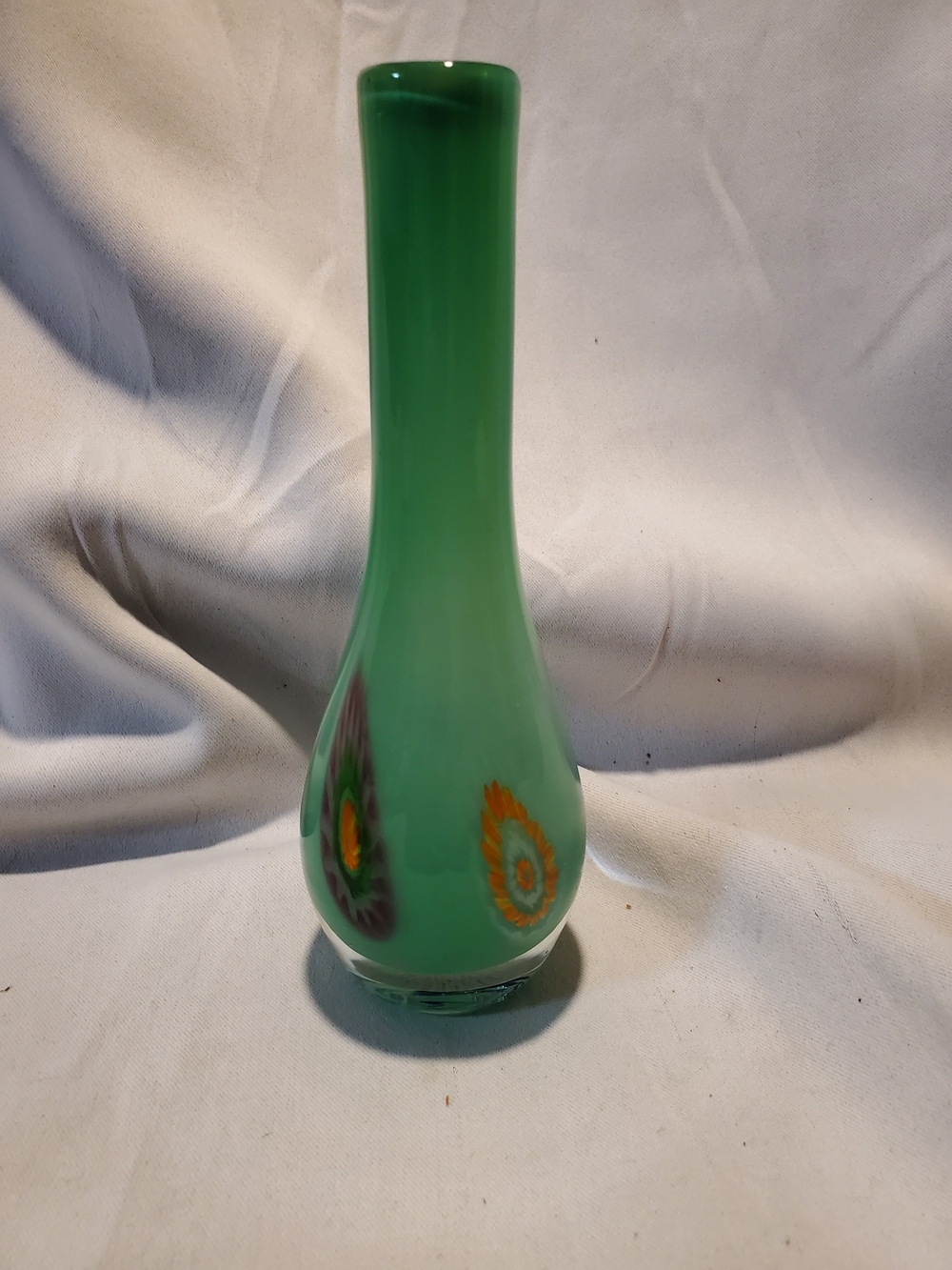 Authentic Lavorazione Arte Murano Green Glass Vase - Made in Italy 7 1/8